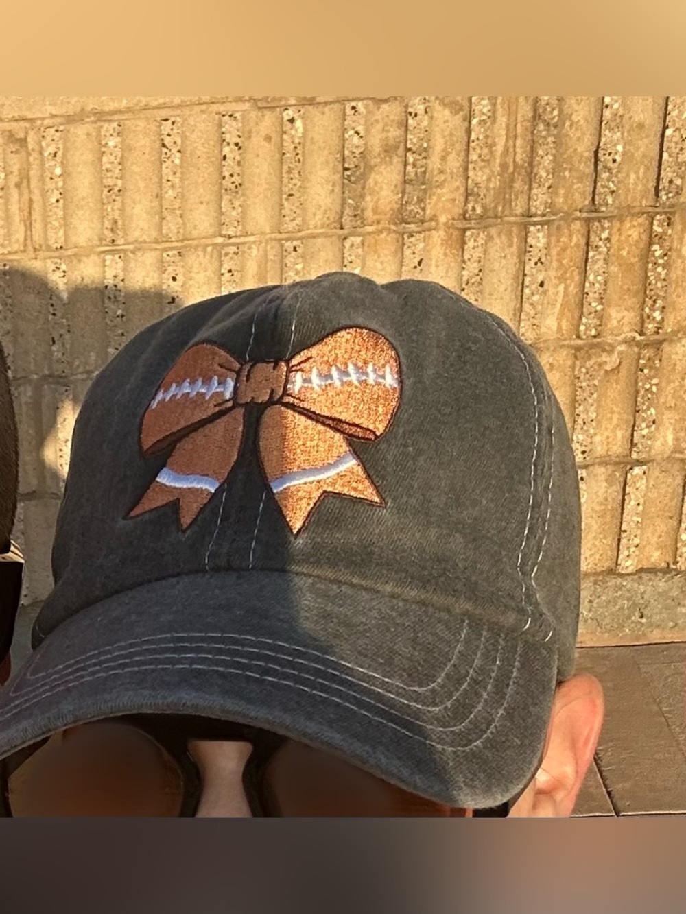 Gray  Football Bow Embroidered Cap